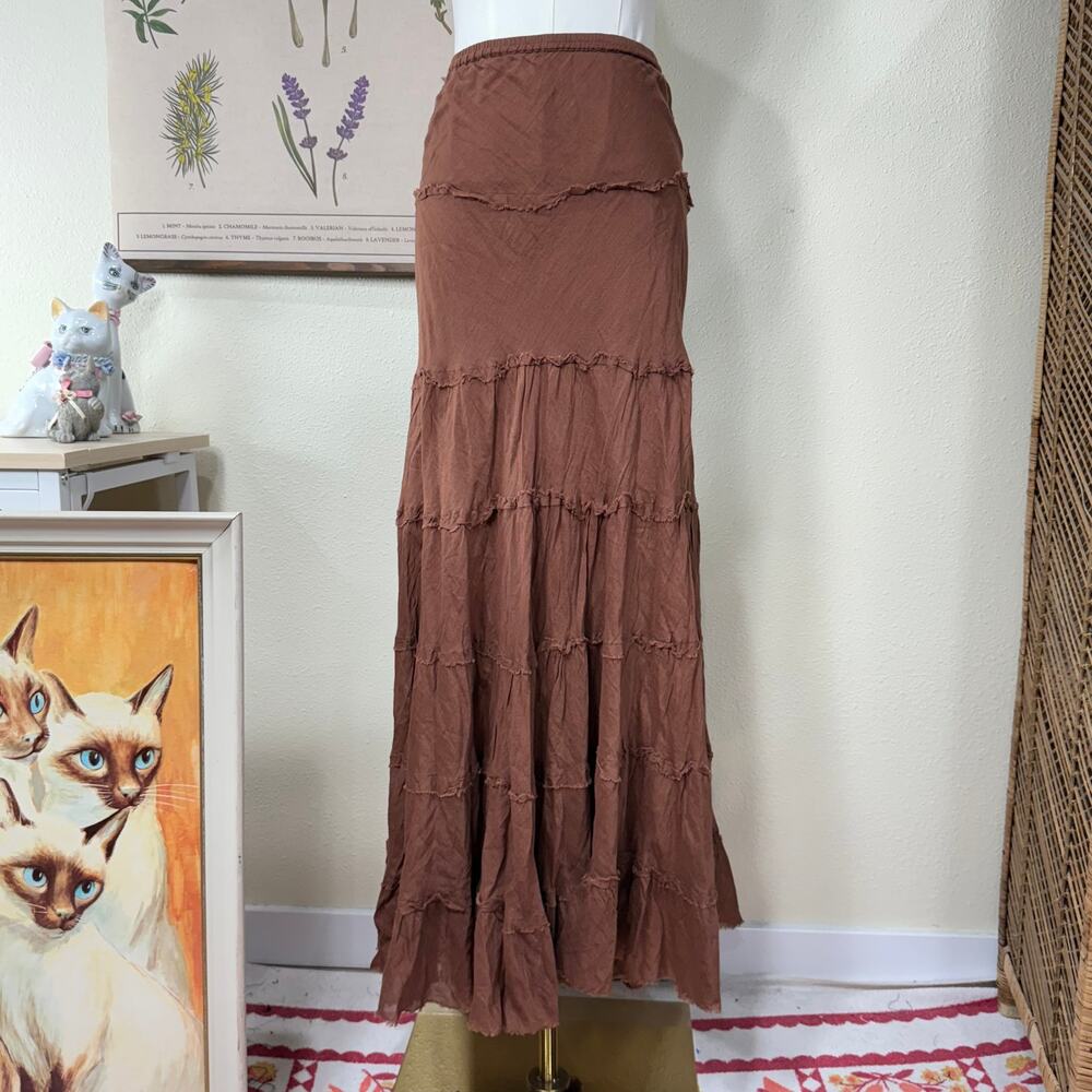 Y2k Tiered Maxi Skirt Fairy Grunge Forest Mori Kei Goblincore Coastal Cowgirl L - Picture 2 of 6
